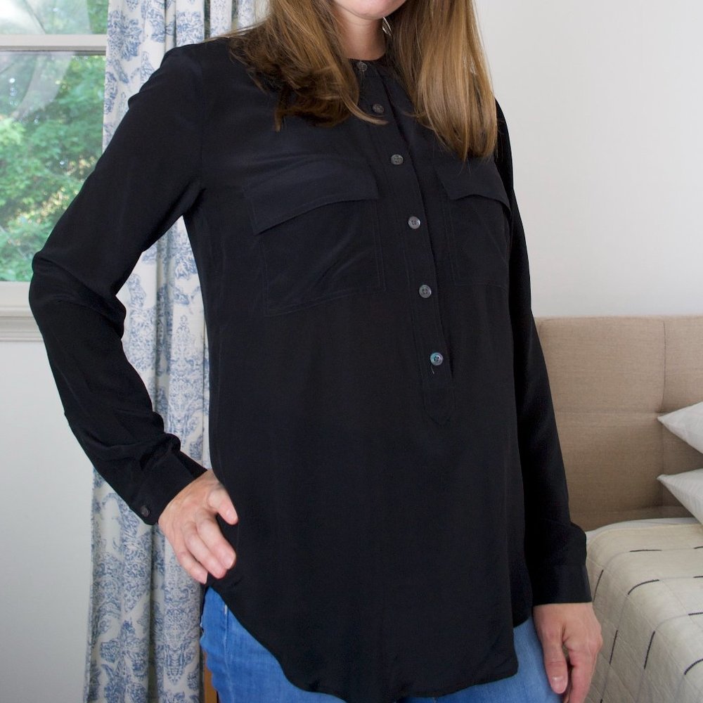 Banana Republic Black Silk Button Down Shirt